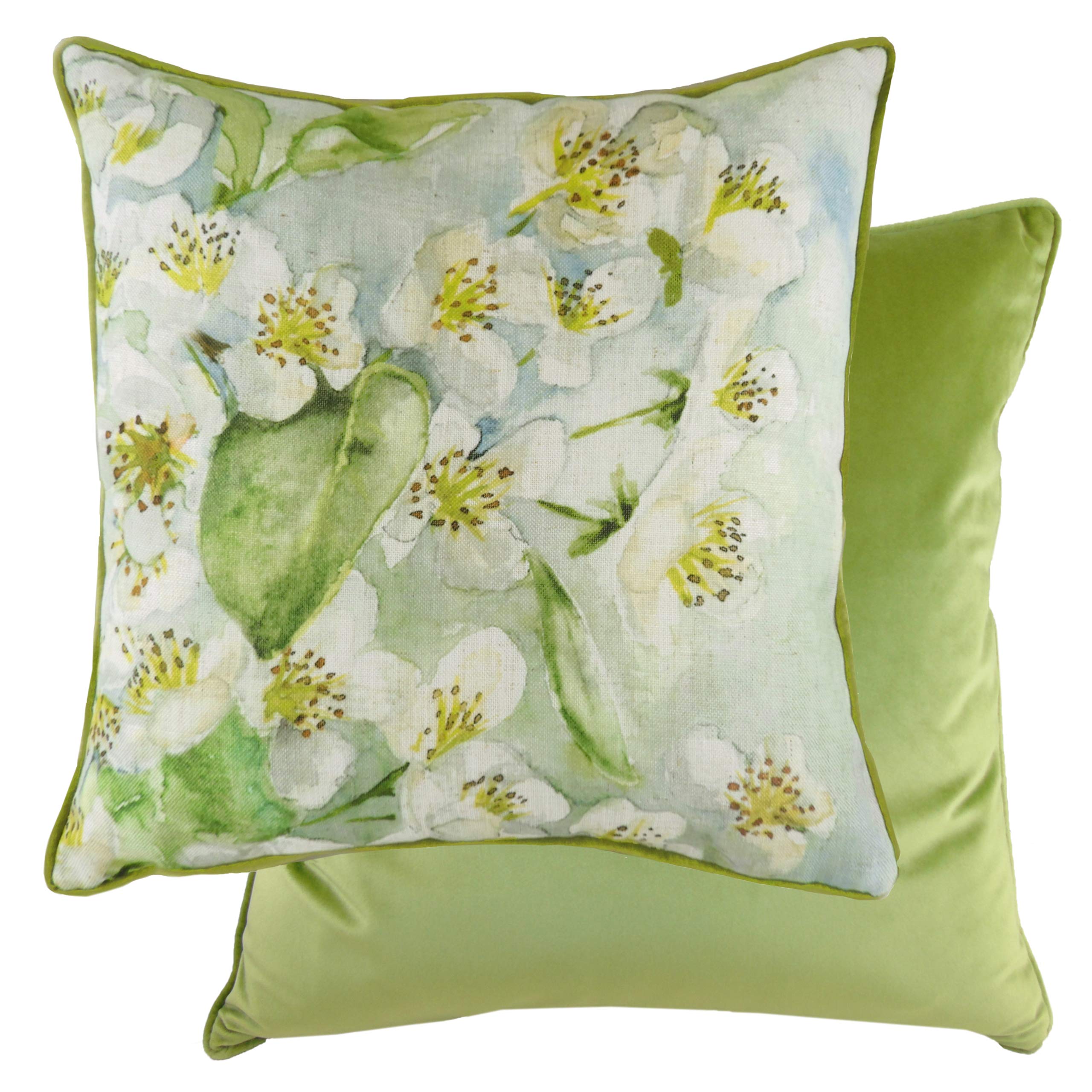 Evans Lichfield Blossoms Pear Feather Filled Cushion, Green, 43 x 43cm