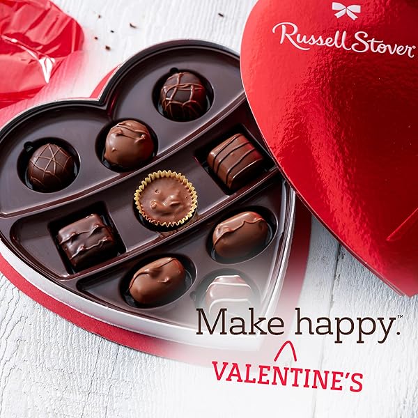 RUSSELL STOVER VALENTINE’S DAY RED FOIL HEART ASSORTED MILK & DARK CHOCOLATE GIFT BOX, 5.1 OZ. (9 PIECES)