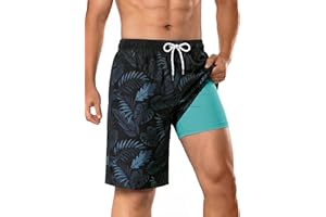 BRISIRA Mens Swim Shorts Swim Trunks with Compression Liner 9 Inch Inseam Bathing Suit Board Long Shorts Quick Dry Pockets