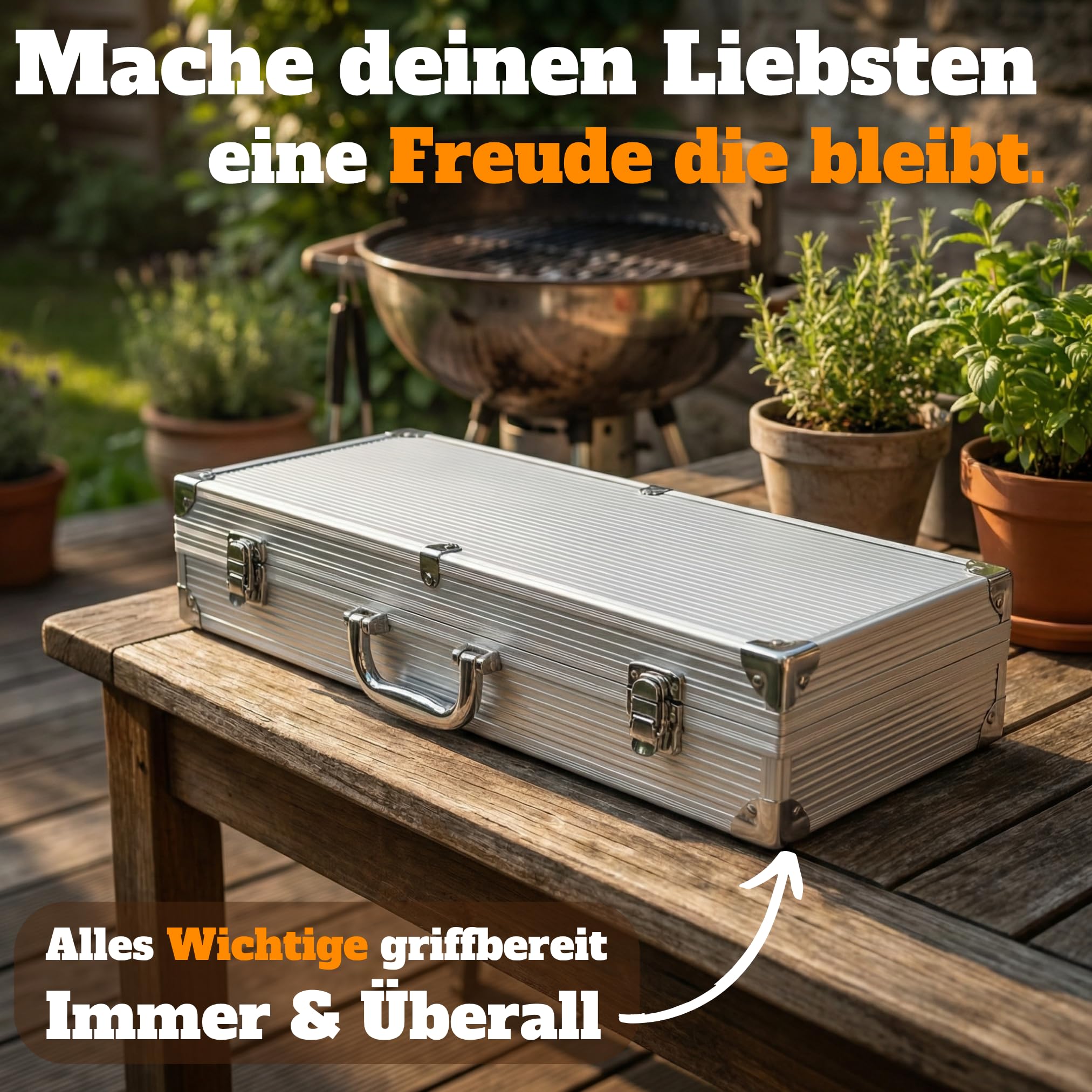 Grillkoffer Grillset für Männer - Grill Set mit Metallkoffer aus Edelstahl, Grillbesteck & Grill Zubehör, 3 in 1 Wender mit Flaschenöffner und Schneidekante 6