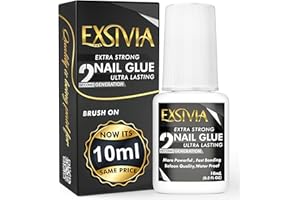 Super Strong Nail Glue for Press On Nails, Acrylic Nails & Nail Tips (10ml) Exsivia 2nd Gen NailBond for Fake Nails, Extra Strength,Long Lasting, Brush on Adhesive, No Dehydrator or Primer Needed