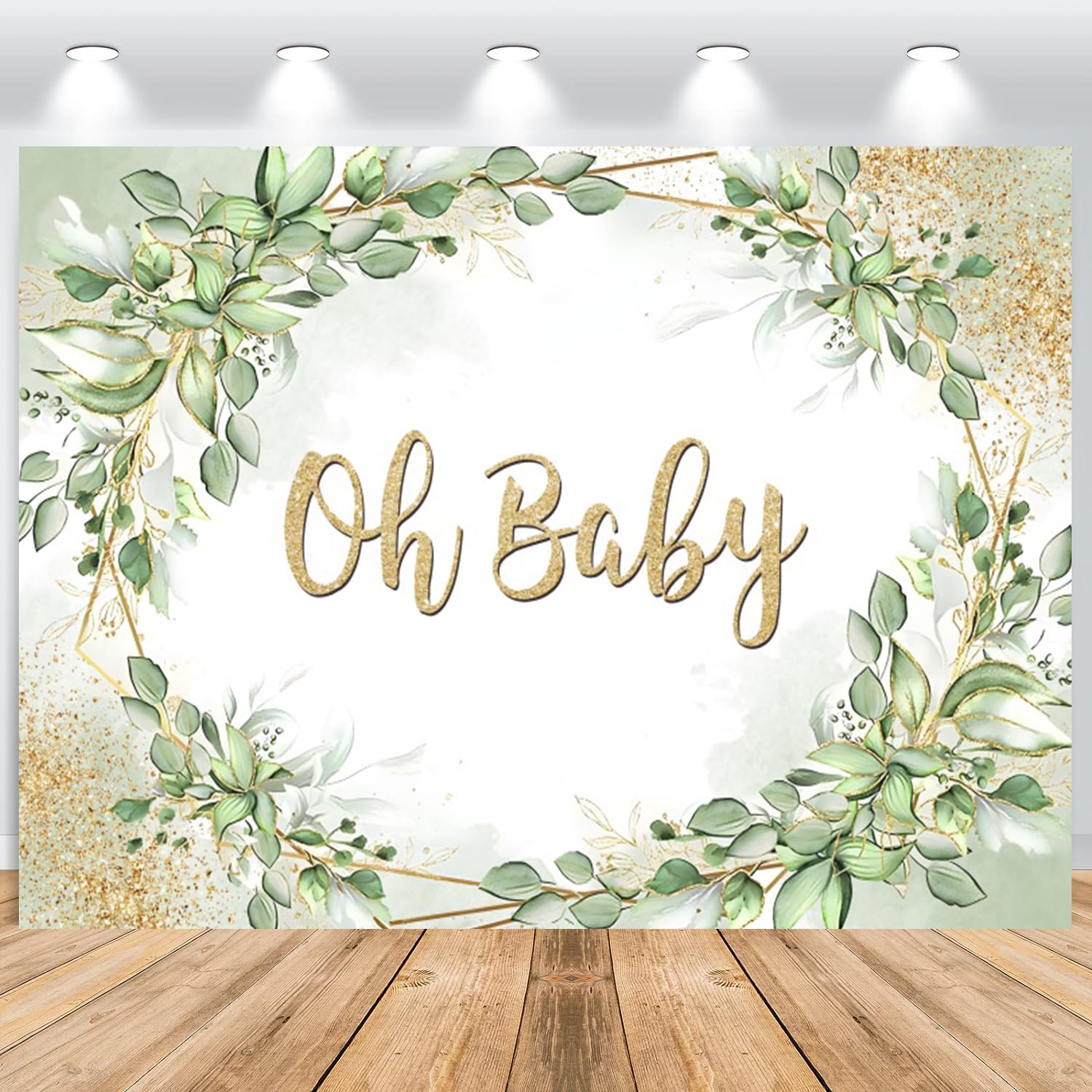 Hnmdmyi 7x5FT Baby Shower Backdrop Gold Oh Baby Sage Green Eucalyptus Leaves Photography Background Newborn Baby Shower Party Decorations Banner Photo Booth Props