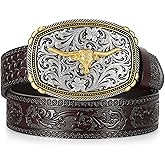 UpFind Kids Western Belt for Boys Girls Toddler Youth Genuine Leather Cowgirl Cowboy Belt with Silver Longhorn Buckle