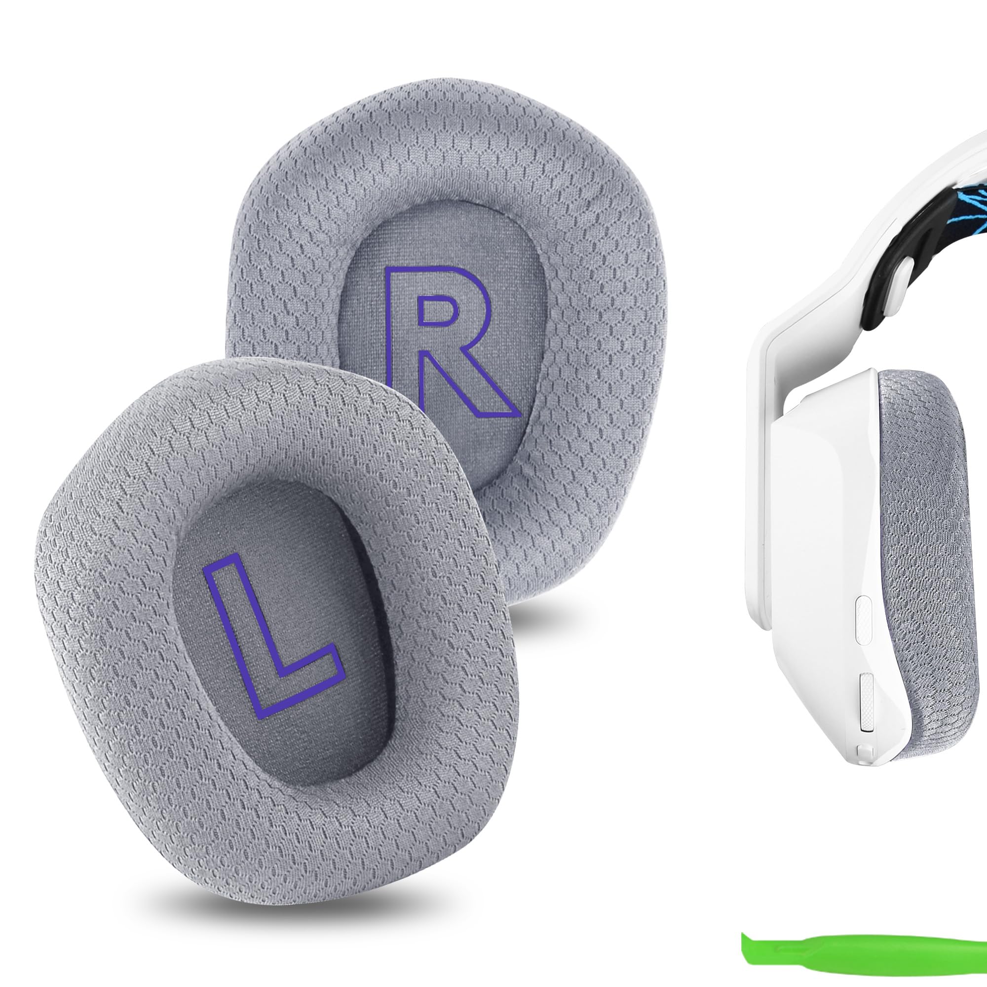 Geekria Comfort Mesh Fabric Replacement Ear Pads for Logitech G733, G535, G335 Headphones Ear Cushions, Repair Parts with Video Guide (Grey)