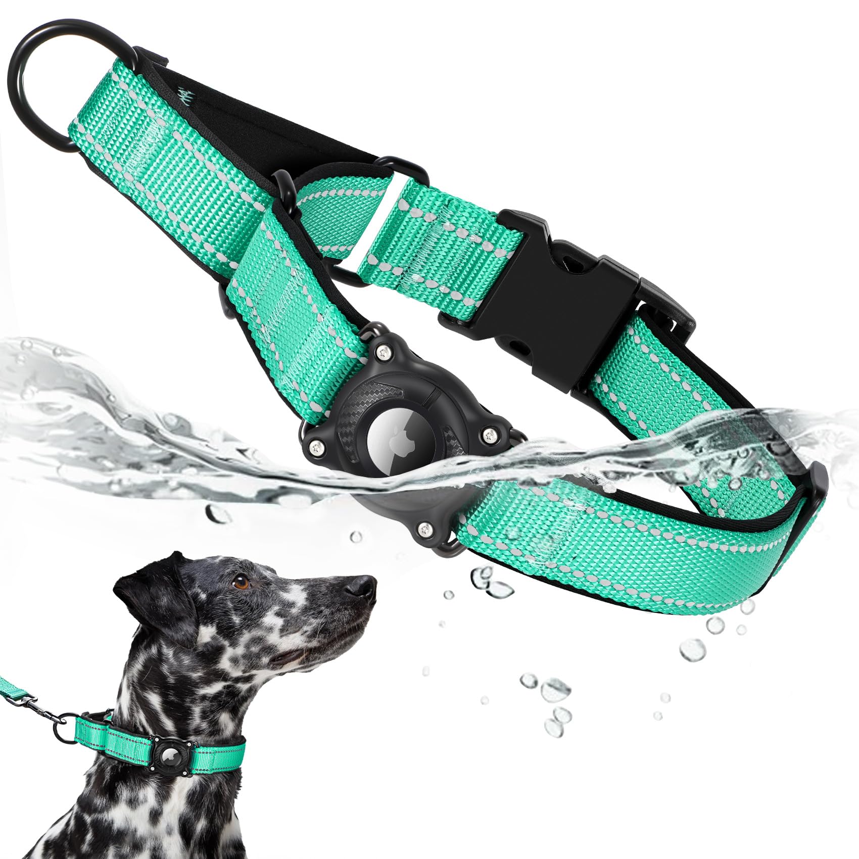 Photo 1 of Airtag Dog Collar with Martingale Design, IP68 Waterproof Air Tag Collar Holder, Adjustable Reflective Soft Padded Nylon Dog Collar for Large Medium Small Dogs