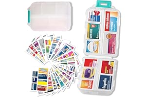 IOUWEI Pill Organizer with Medicine Labels Travel Daily Pill Container Mini Medication Organizer Storage Pill Organizer Travel Essentials Pill Case 7 Day Pill Organizer(White & 146 Lables)