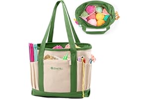 MYBAGZING Canvas Yarn Storage Organizer Bag Washable Crochet Bag with Pockets for Yarn, Hooks, Needles – Travel Knitting Tote for Crafters – Gift for Crocheters & Knitters (Medium/Large)