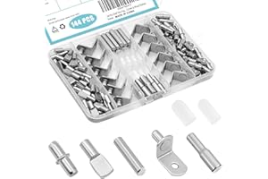 CERPOURT 144 Pcs Shelf Pins Pegs Kit,5 Styles Metal Shelf Support Pegs,Cabinet Pegs for Shelves,Dual Diameter Shelf Pins with Silicone Covers,Shelf Bracket Holders for Furniture Glass Corner & Wood Shelves