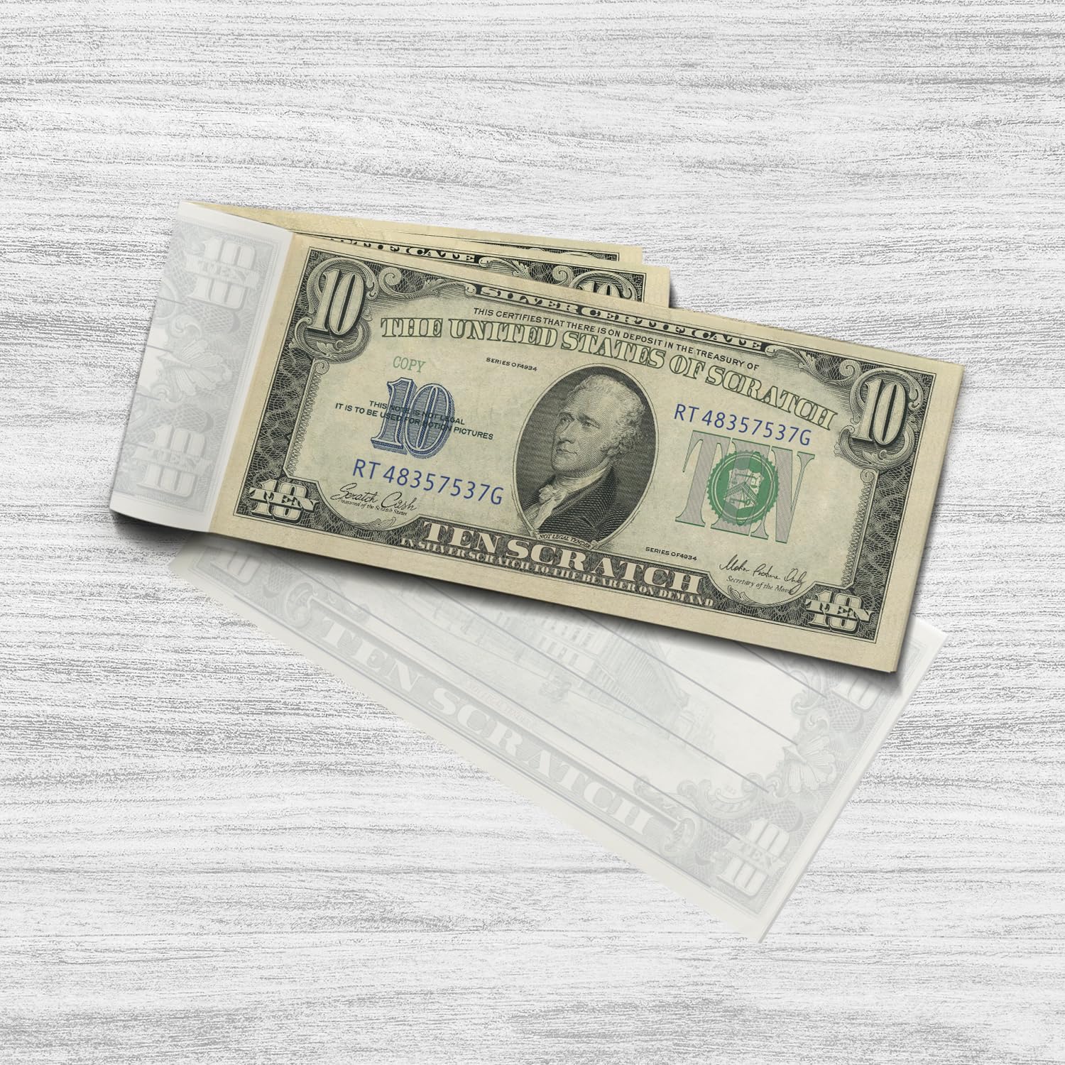 Scratch Cash Block 10$ Dollars Old Style - 50 Banknotes to Write On, Money Coupons, Block Notes, Discount Coupons, Gadgets (Real Size)