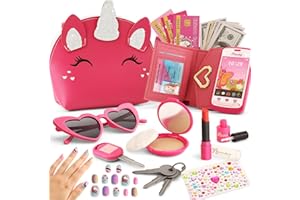 WESAYEE Toddler Purse for Little Girls 3-5 with Pretend Makeup Kit | Unicorn Kids Purse Accessories Play Fake Make up Set | Birthday Gifts for 4-6 Year Old Princess Toys