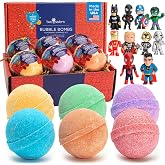 Superhero Bath Bombs for Kids with Surprise Hero Toys Inside, 6 Pack | Large Bubble Bomb Fizzies for Boys, Girls &amp; Toddlers - Fruity Scent, USA Made - Birthday Gift for Kids by Two Sisters