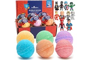 Superhero Bath Bombs for Kids with Surprise Toys Inside (6 Pack) - Large Bubble Bomb Fizzies for Boys, Girls, & Toddlers - Fruity Scents, Relaxing Aromas, Made in USA, Birthday Gift by Two Sisters
