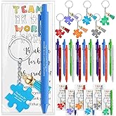 Sayglossy 18 Set Employee Appreciation Gifts Bulk Team Work Ballpoint Pens Inspirational Puzzle Piece Keychains & Thank You Cards for Coworker School Staff Teacher Social Worker Nurse Doctor
