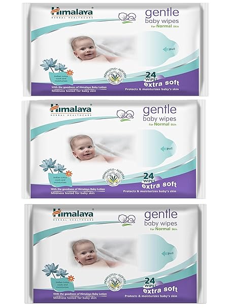 Himalaya Herbals Gentle Baby Wipe Combo (24 Wipes) - Pack of 3