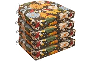 UNIKOME Outdoor Chair Cushions Pack of 4, U-Shape Waterproof Patio Cushions with Ties, High Density Sponge Filling Round Corner Seat Cushions for Outdoor Furniture, 17"*16"*2", Flower