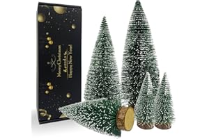 ANTUNIHOD Desktop Miniature Christmas Trees Mini Pine Tree 5pcs with Snow and Wood Base for Xmas Holiday Party Home Tabletop Decor