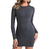 Chongbaijia Long Sleeve Dress for Women Ribbed Knit Crew Neck Fall Dresses Bodycon Mini Short Dresses Fashion Clothes 2026