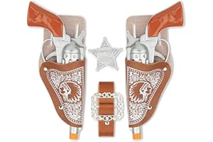 SEPTCITY Cowboy Toys Set, 6Pieces Brown Adjustable Cowboy Gun Belt and Holster for Kids, Vintage Dress-up Accessories Costume for Halloween