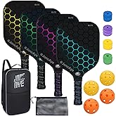 JoncAye Pickleball Paddles Set of 4 or 2, USAPA Approved Fiberglass Rackets with Outdoor Indoor Balls, Bag, Overgrip, Lightweight for Family, Professional Equipment for Beginners Intermediate