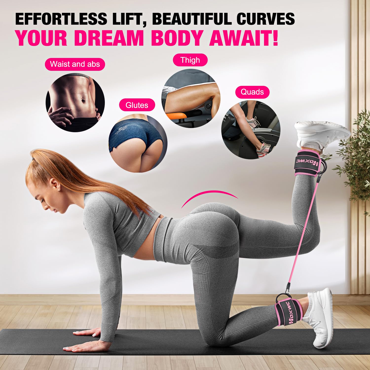 HOXWC Ankle Bands with Cuffs for Leg and Booty Workouts - Resistance Bands for Kickbacks and Hip Training - Image 2