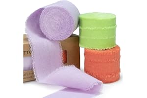 Keypan Easter Spring Ribbon 1-1/2 x 15 Yards Handmade Cotton Frayed Fringe Fabric Ribbons for Crafts Flower Bouquets Wedding Home DIY Decor