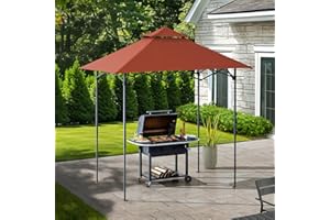SUNJOY 5 x 8 ft. Grill Gazebo Pop Up Double Tiered Outdoor Gazebo Standing-Height Canopy with Magnetic LED Light, Adjustable Ceiling Height, for BBQ,Picnics, Outdoor Events, Red