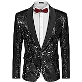 COOFANDY Mens Shiny Sequin Blazer Tuxedo Party Dinner Prom One Button Suit Jacket