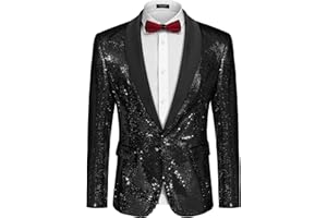 COOFANDY Mens Shiny Sequin Blazer Tuxedo Party Dinner Prom One Button Suit Jacket
