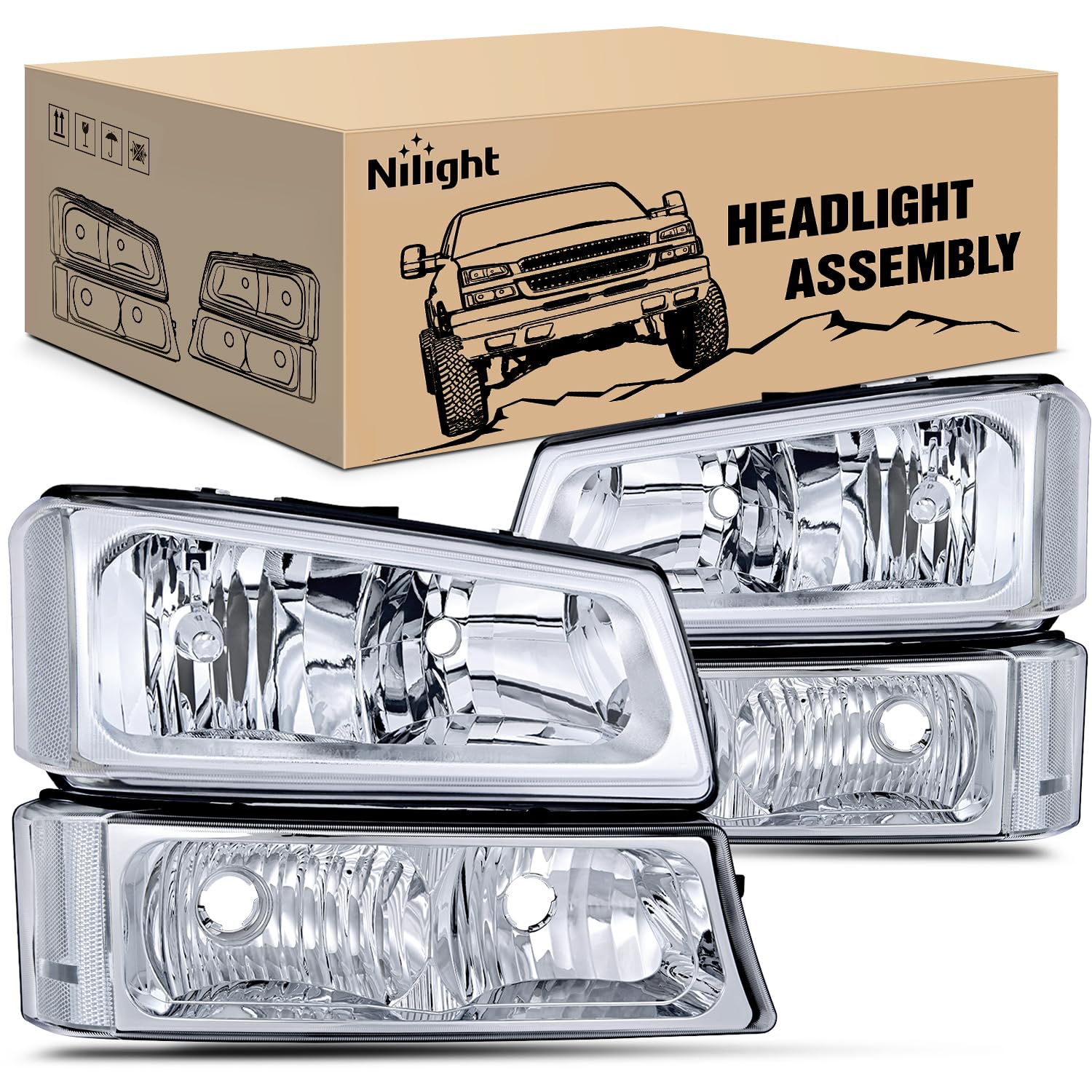 Photo 1 of ***2 ONLY -SELLING AS INCOMPLETE SET***  Nilight Headlight Assembly for 2003 2004 2005 2006 Chevy Silverado Avalanche 1500 1500HD 2500 2500HD 3500 Chevrolet Pickup Replacement Headlamp Housing Bumper Lamp Set
