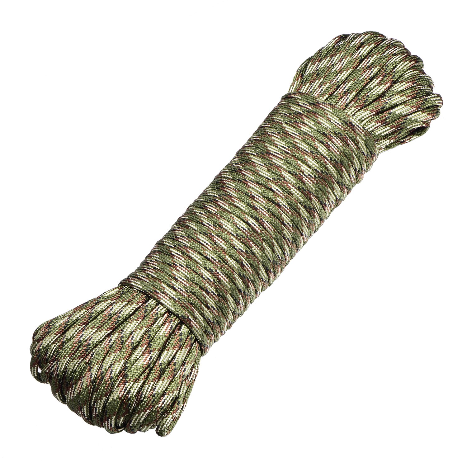 DonDon 98 ft - 30 m nylon cord Paracord survival DIY rope cord for outdoor camping activities 0.6 inch - 4 mm - 7 strands dark green-brown-buff