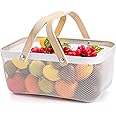 ZEAYEA Mesh Storage Basket with Handle, Garden Harvest Basket, Mesh Fruit Basket Bin for Gathering Vegetables, Multi-functional Metal Wire Basket for Kitchen Garden Picnic Cabinet, White