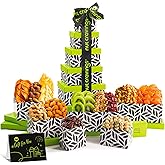 NUT CRAVINGS - Purim Mishloach Manot Dried Fruit & Mixed Nuts Gift Basket, Leaf Tower + Ribbon (12 Assortments) Ramadan Gifts Food Arrangement, Healthy Snack Care Package, Kosher