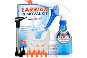 WaxBgone Earwax Removal Kit - Fast, Gentle, and Effective Ear Wax Removal Kit – Dissolve and Remove Earwax at Home - Includes Earwax Softening Drops, 10 SoftSpray Reusable Irrigation Tips, Otoscope