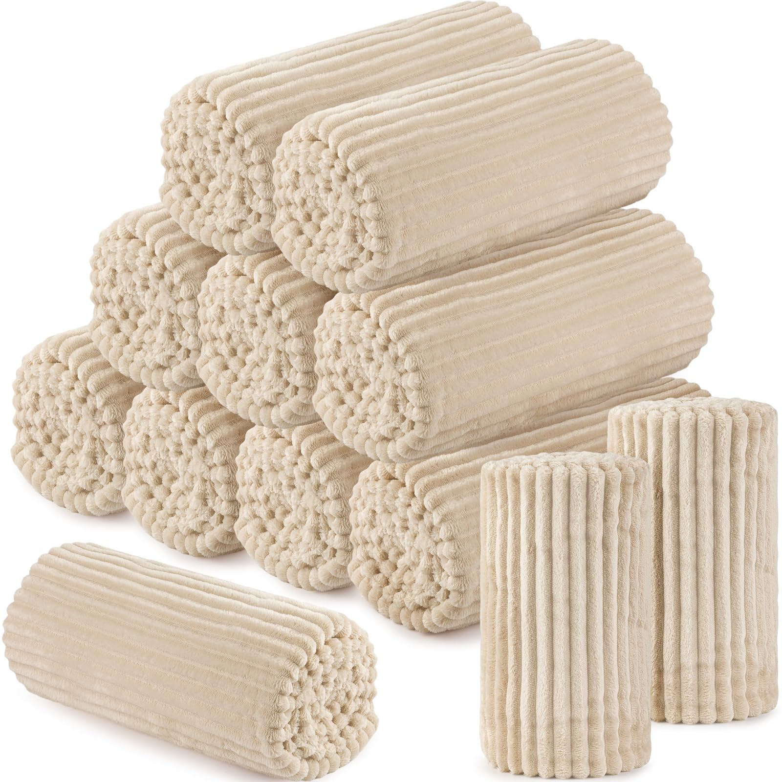 Photo 1 of Buryeah 12 Pcs Flannel Throw Blanket Bulk 50 x 60 in Sleepover Blankets Outdoor Wedding Throw Lightweight, Oeko-TEX Standard 100 Certified for Sofa Donation Homeless Gifts (Beige)