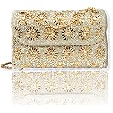 YAPAIOU Flower Rhinestone Crystal Clutch Purse Shoulder Bag Sparkling Evening Bag for Wedding Prom Party Bride Guest