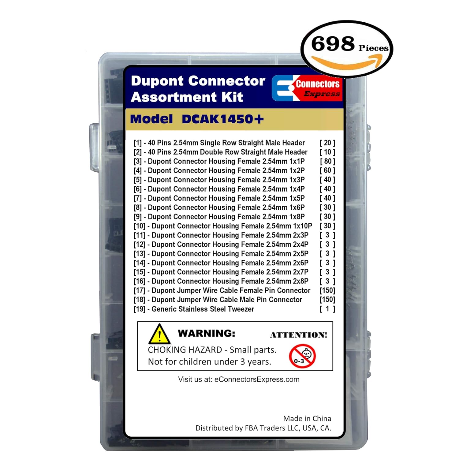 eConnectorsExpress Dupont Connector Kit with PCB 2.54mm Pitch Pin