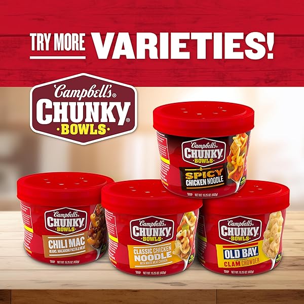 CAMPBELL’S CHUNKY SOUP, CLASSIC CHICKEN NOODLE SOUP, 15.25 OZ MICROWAVABLE BOWL (CASE OF 8)