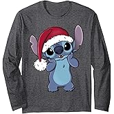 Disney Lilo & Stitch Christmas Santa Hat Stitch Portrait Long Sleeve T-Shirt