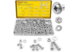 Fgruh 358PCS Machine Screws and Nuts Assortment Kit, #6-32#8-32#10-24 Phillips Pan Head Bolts Assorted, 304 Stainless Steel Nuts Bolts and Flat Washers Set