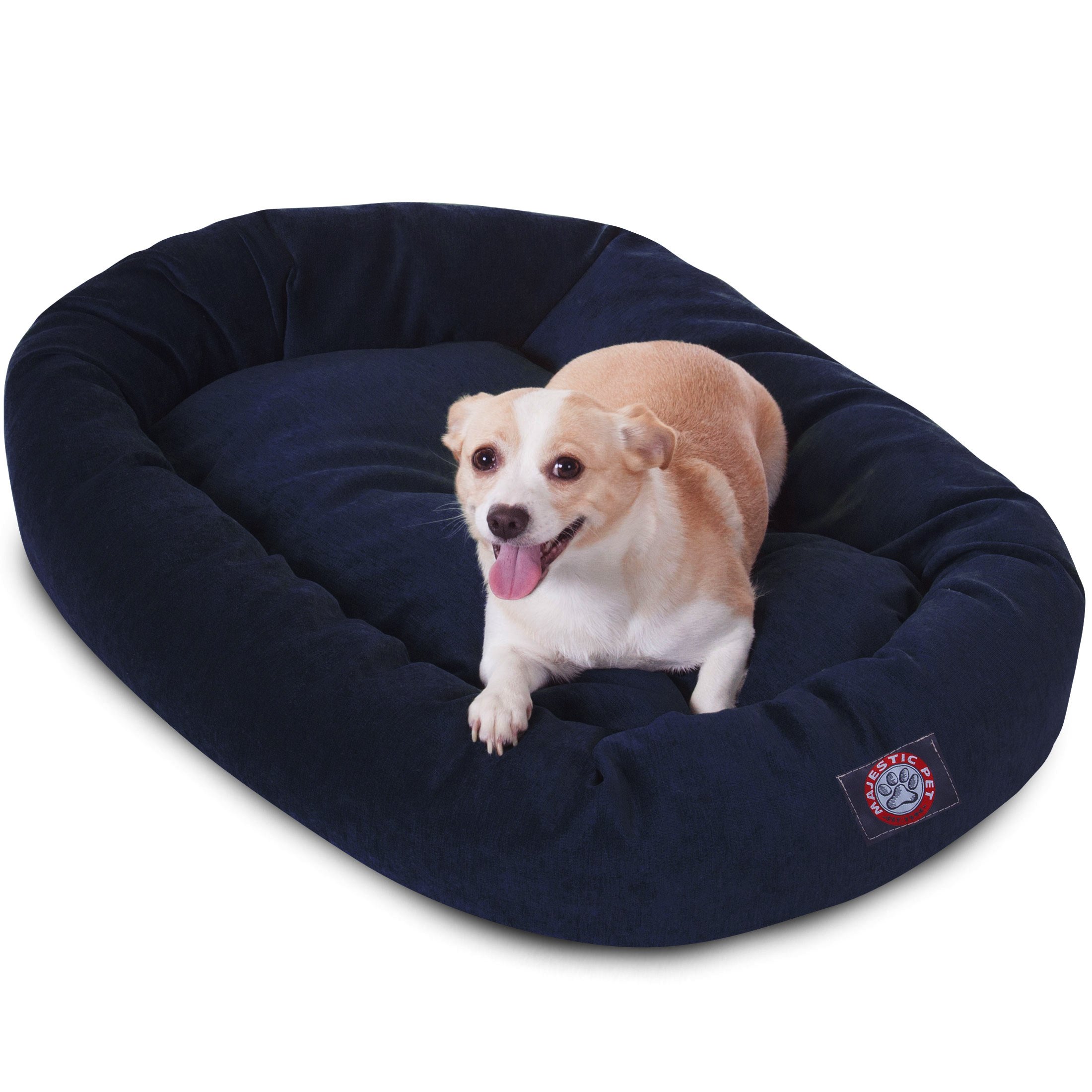 Majestic Pet 32 Inch Micro Velvet Calming Dog Bed Washable 32x23x7 (inch) – Cozy Soft Round Donut Dog Bed with Spine for Head Support - Pet Bed Medium – Navy