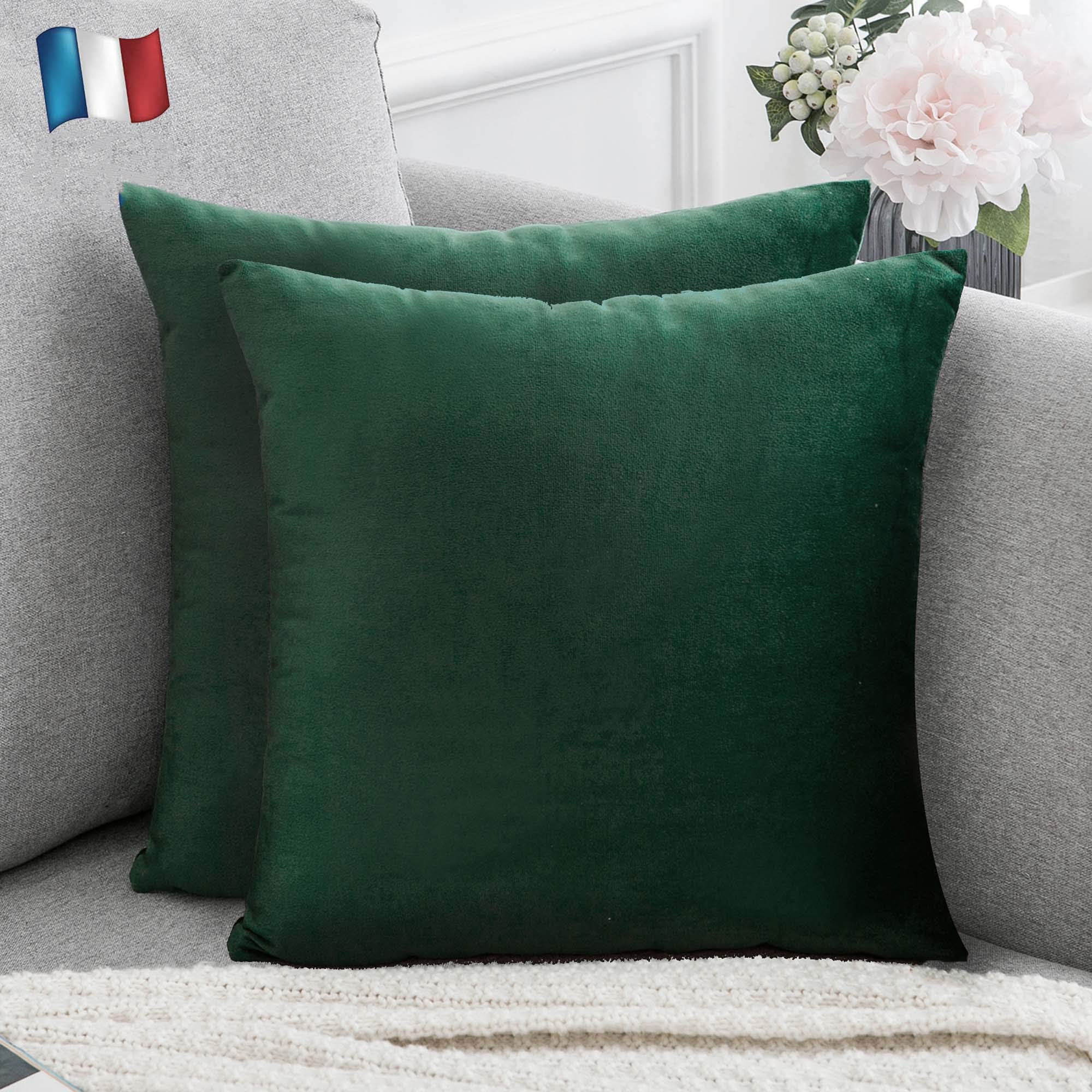 Douceur De Plumes Set of 2 Decorative Cushion Cover Emerald Green Velvet 20x20 Inch Plain, Soft and Modern Rectangular Pillowcase Living Room Scandinavian Sofa (2 Emerald Green)