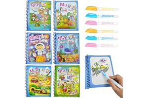MYLEUS 6 Set Water Drawing Books For For Kids, Kids Montessori Toys Reusable Magic Water Coloring Book Magical Drawing Book Painting Toys Toddler Early Education Toys For Boy Girl 3-6(Pen random color)