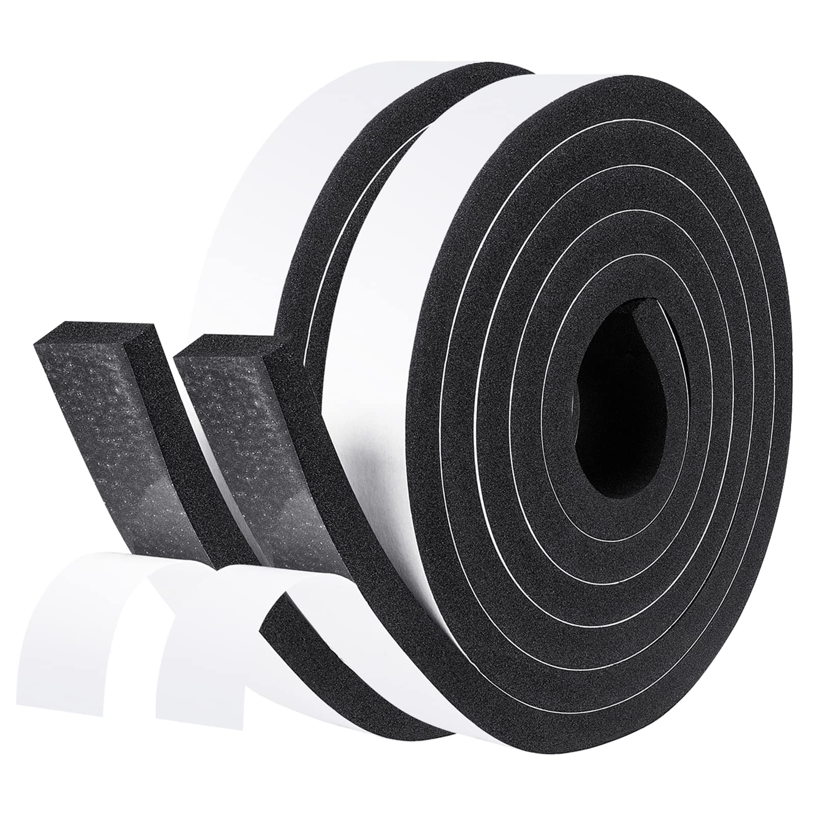 fowong Foam Seal Strip for Door Soundproofing, 2 Rolls 25 mm(W) x 10 mm(T) Total 4M Long, Soundproof Seal, Door Draft Excluder Strip for Anti-Collision, Anti-Slipping, Black