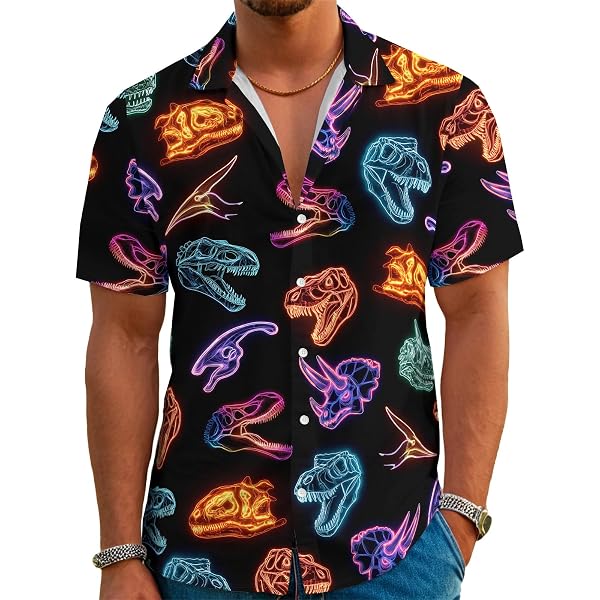 Visesunny Mens Casual Button Down Short Sleeve Hawaiian Shirt - Unicorn Rainbow Heart Star Aloha Shirt, Multicolor, Large - View #6