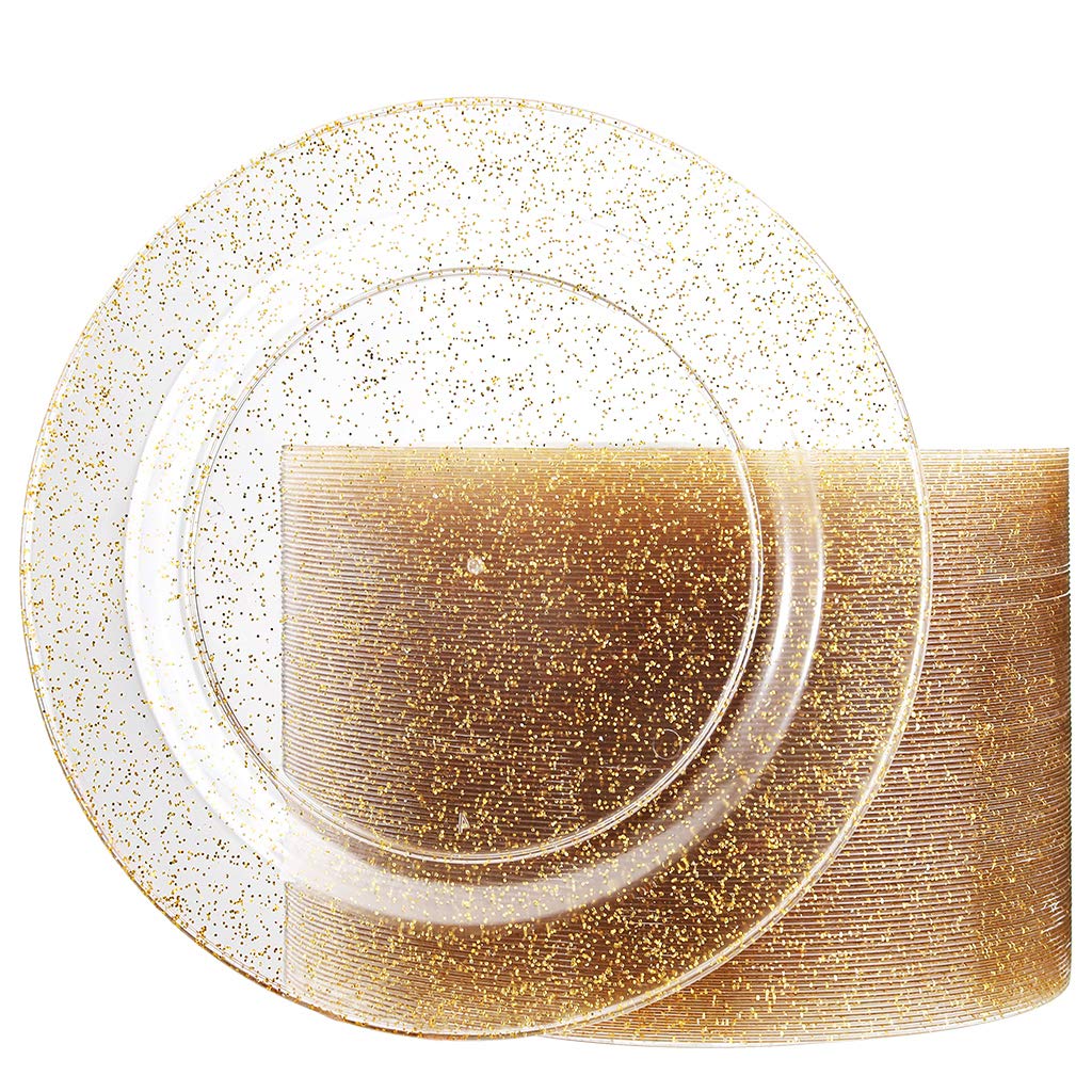 Photo 1 of Liacere 100Pieces Gold Plastic Plates-Disposable Gold Glitter Appetizer Plates-7.5inch Premium Plastic Salad/Dessert Plates for Wedding & Parties & Thanksgiving
