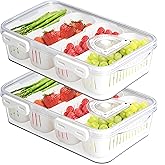Eanpet 2Pack Poratble Bacon Storage Container for Fridge Divided Snackle Box Charcuterie Container 4 Compartment Serving Veggie Tray with Lid Portable Travel Fruit Caddy for Cheese,Candy,Nuts,Salad