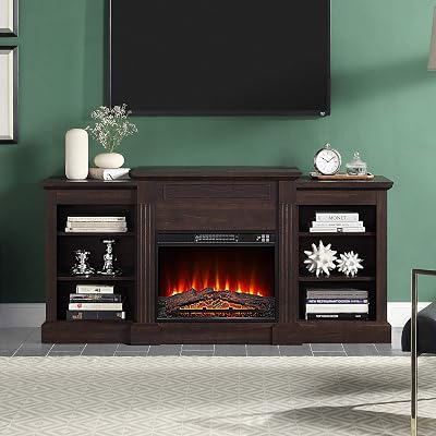 Buy Della Lenore 66 Electric Fireplace Mantel Freestanding Media Mantel Stand With Bookcase Shelf Brown Online In Kenya B08yr123z6