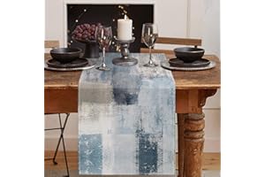 Emvency Farmhouse Table Runner, Vintage Blue and Grey Abstract Art Painting for Kitchen Coffee Table Family Dinners Holiday Parties Wedding Events Decor(13x72 inch)