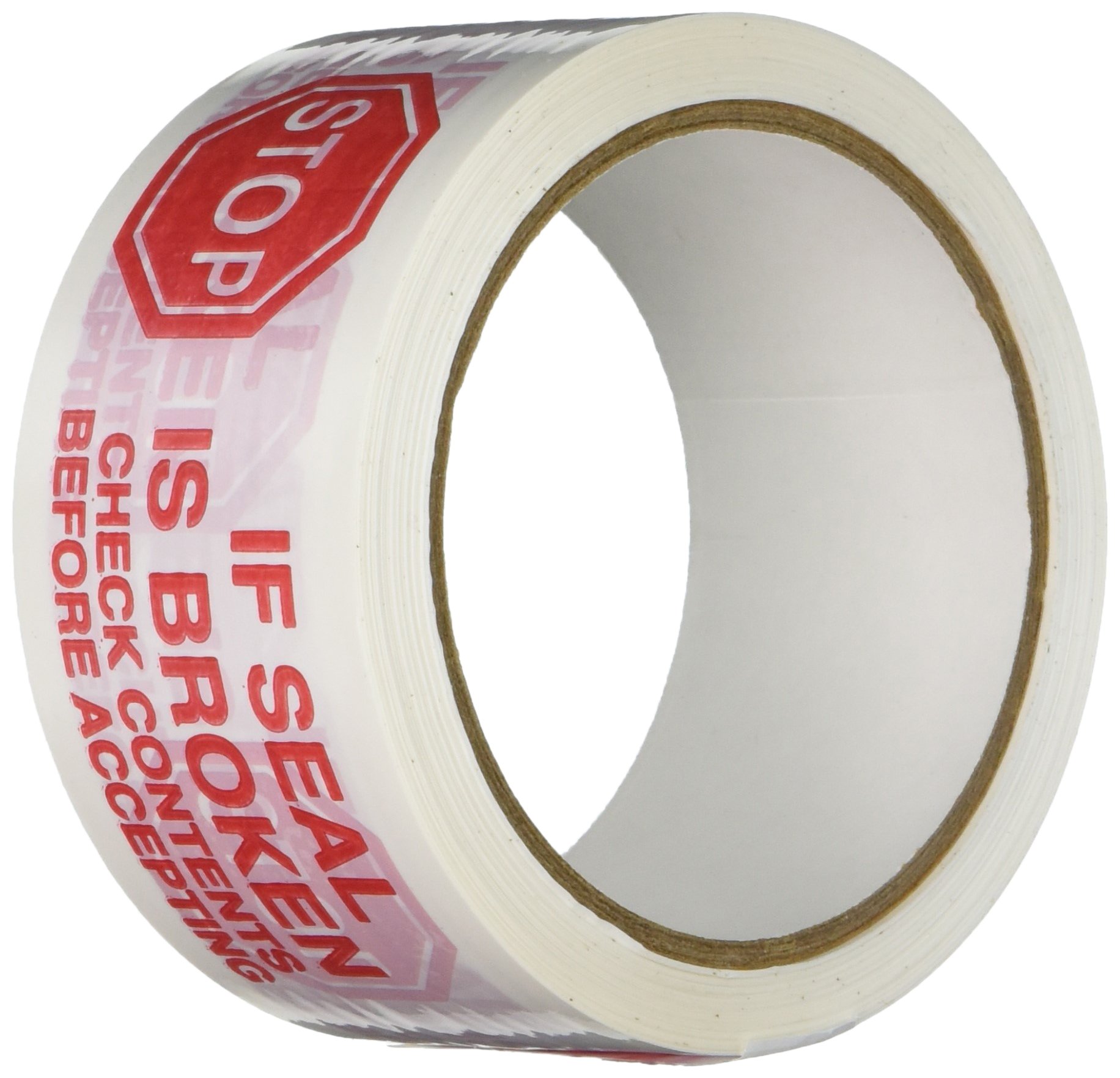 TapeCase 150SP-10 Printed White Carton Sealing Tape with Red Lettering - If Seal is Broken - 2" x 55yds