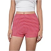 MakeMeChic Women's Striped Shorts Crochet Knit Pajama Micro Mini Boxer Lounge Shorts Summer Bottoms